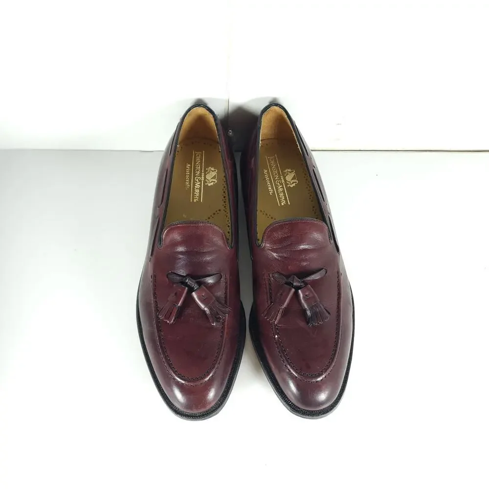 Johnston Murphy Men's Aristocraft US9B/D Burgundy Leather Tassel Loafers
